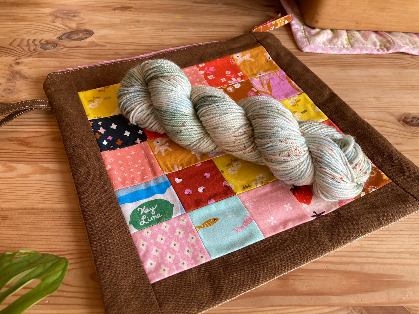 Chocolate brown zippered patchwork bag