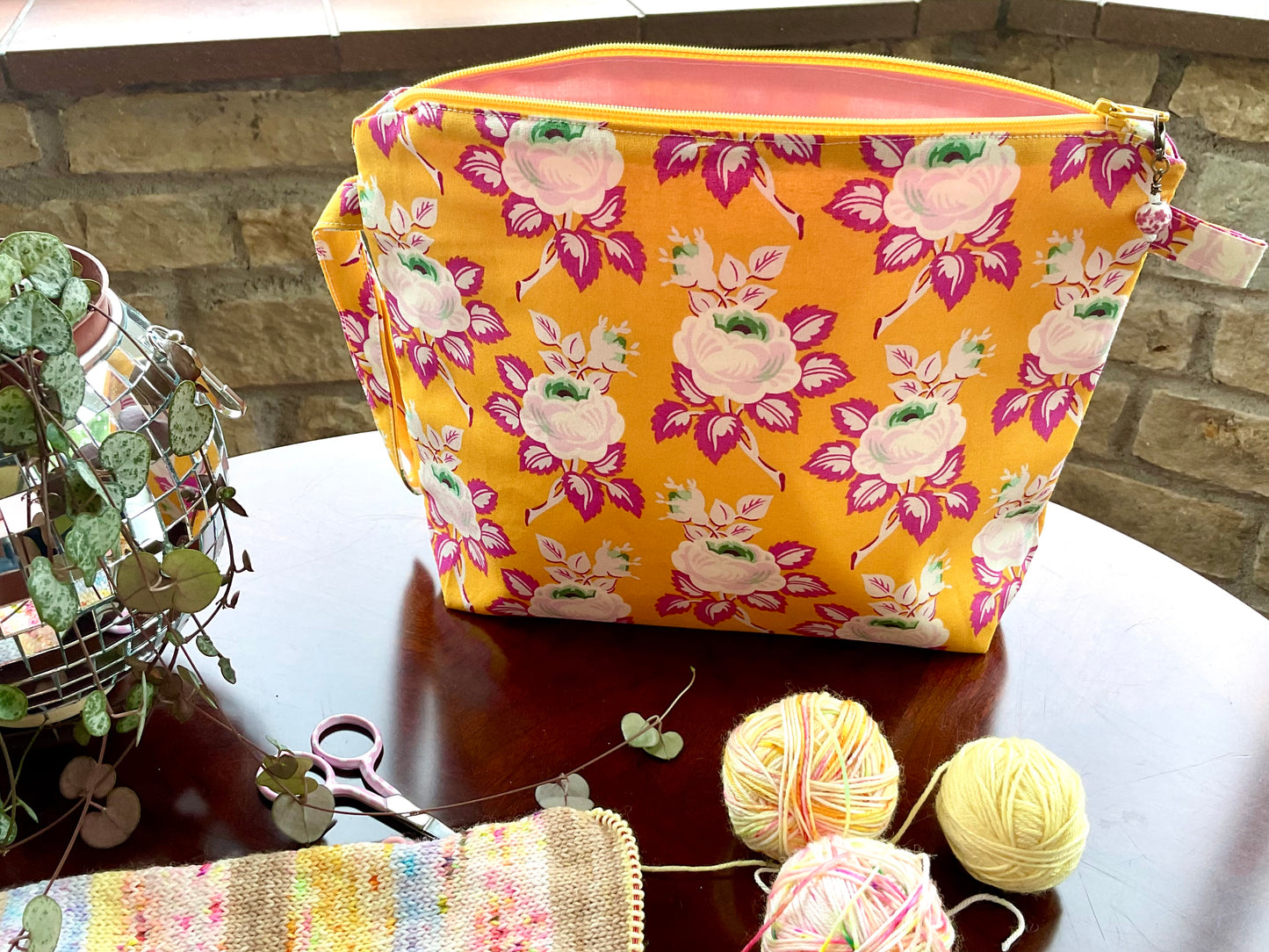 Sock size project bag yellow rose