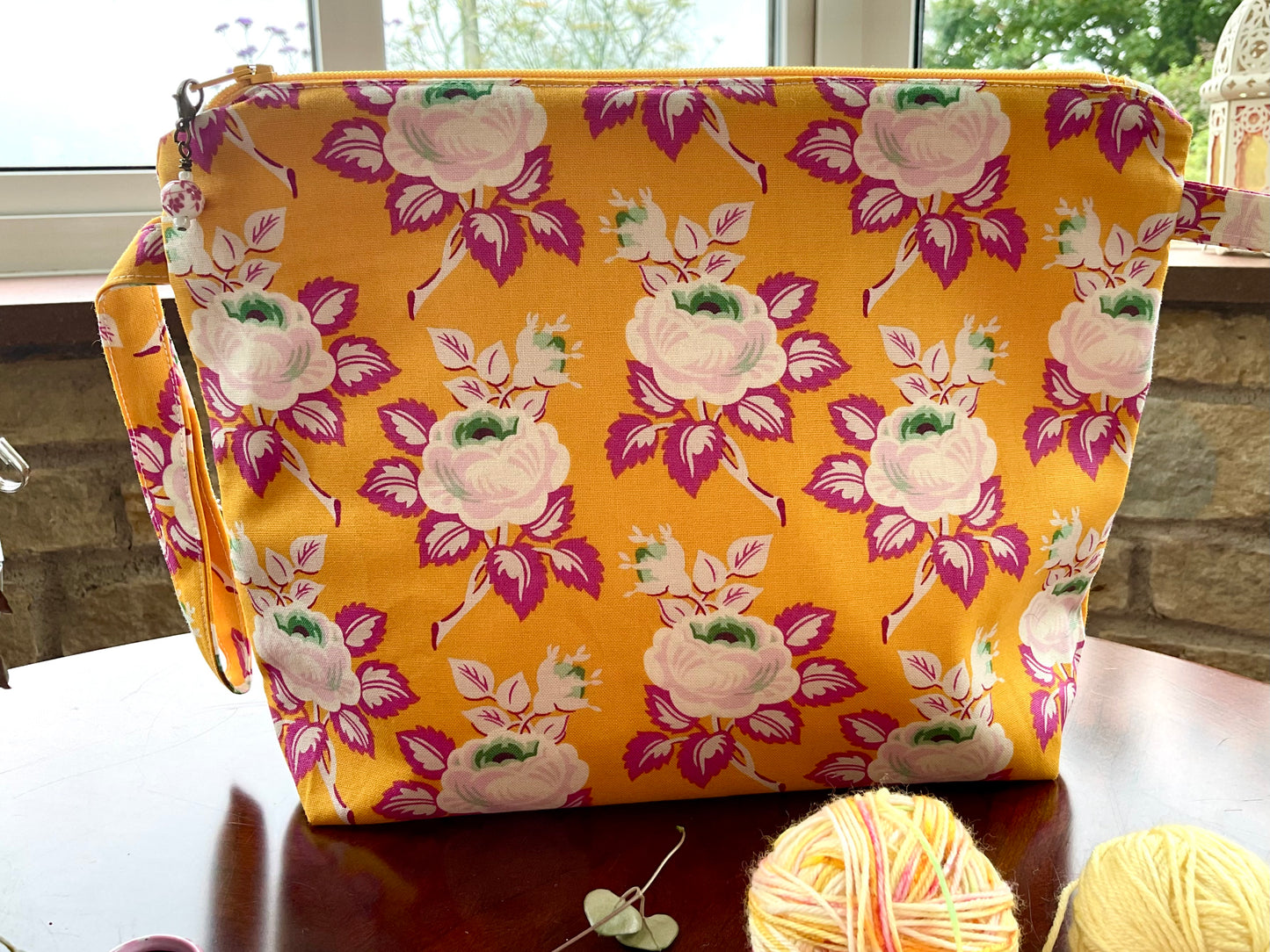 Sock size project bag yellow rose