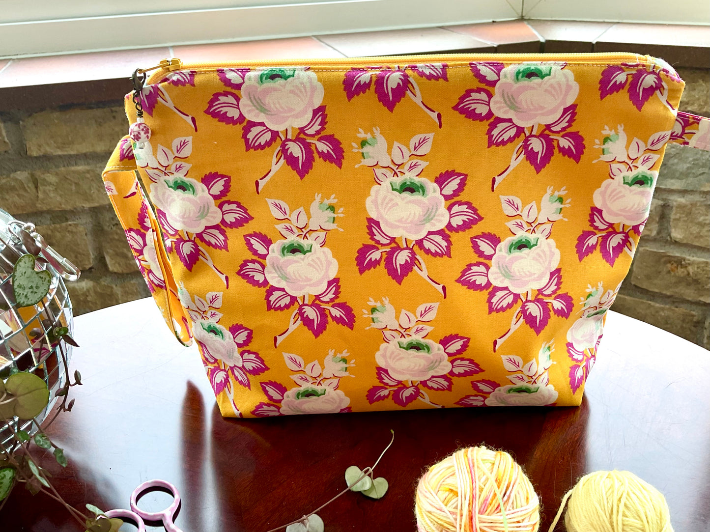 Sock size project bag yellow rose